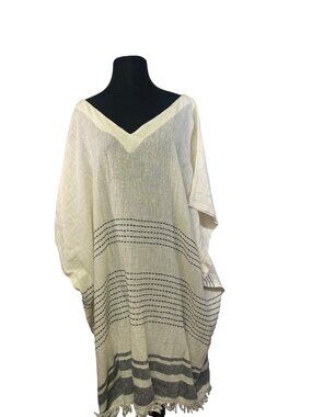 Bujibaja One Size Tunic Swim Coverup Cream One Size Lightweight Cotton Loose Fit